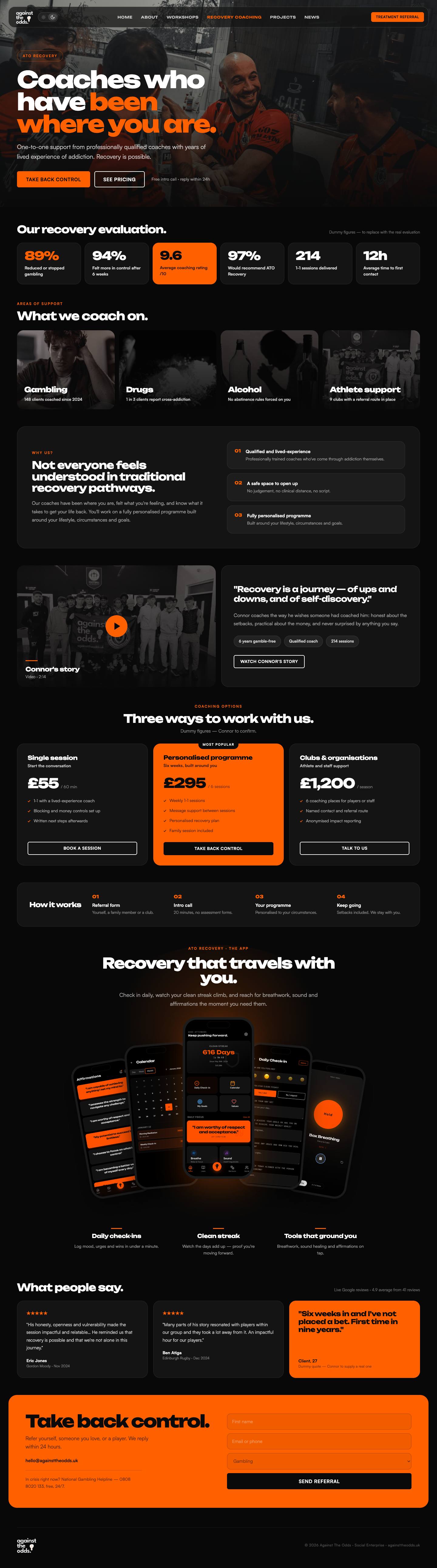 Recovery coaching page design